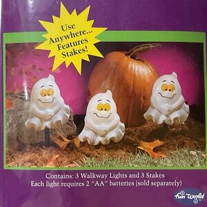 Fun World Halloween Blow Mold Ghost Walkway Stake Lights Outdoor Yard Decor VTG
